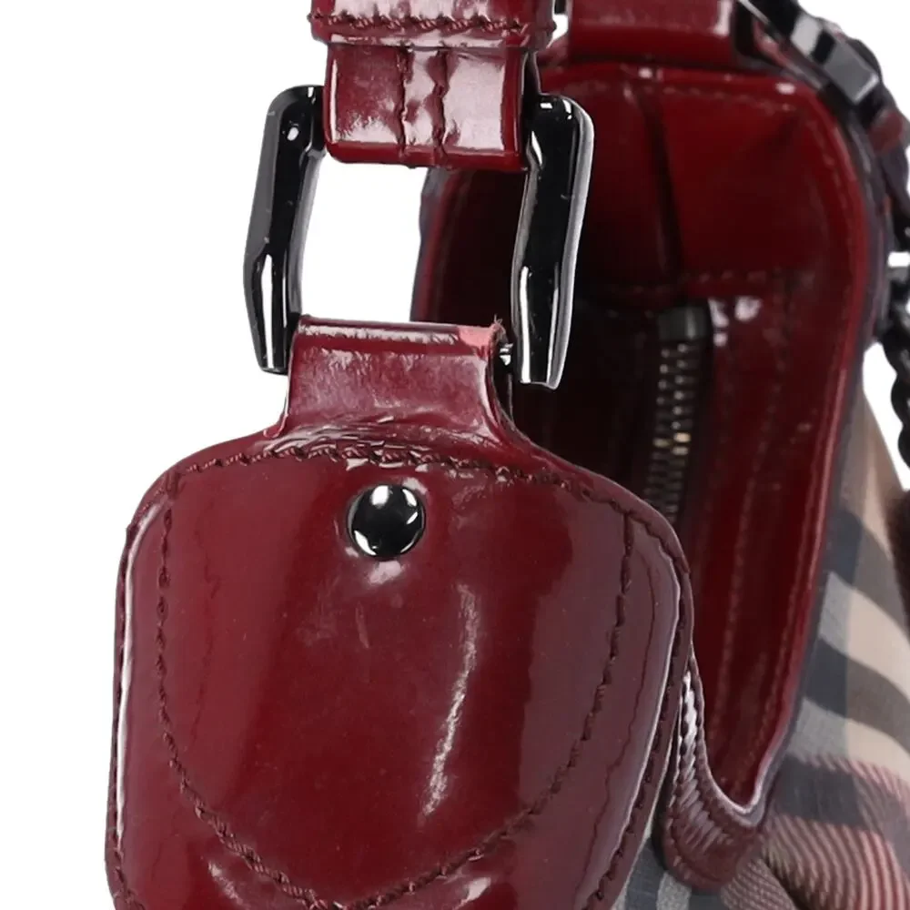 Burberry Nova Check Heart Half Moon Shoulder Bag Bordeaux Beige Multi - Picture 2 of 8